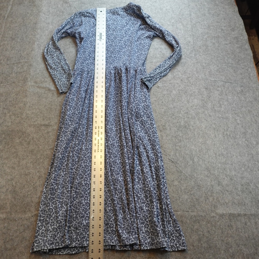 Vintage LL Bean Dress Women 12 Blue Floral Midi Long Sleeve Knit Made in USA - Picture 7 of 10